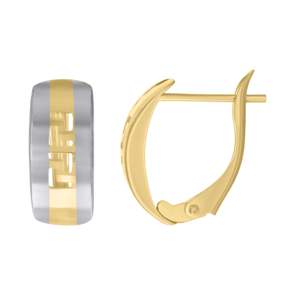 10kt 10k Two-tone Gold Womens Greek Key Diamond-Cut Hoop Earrings